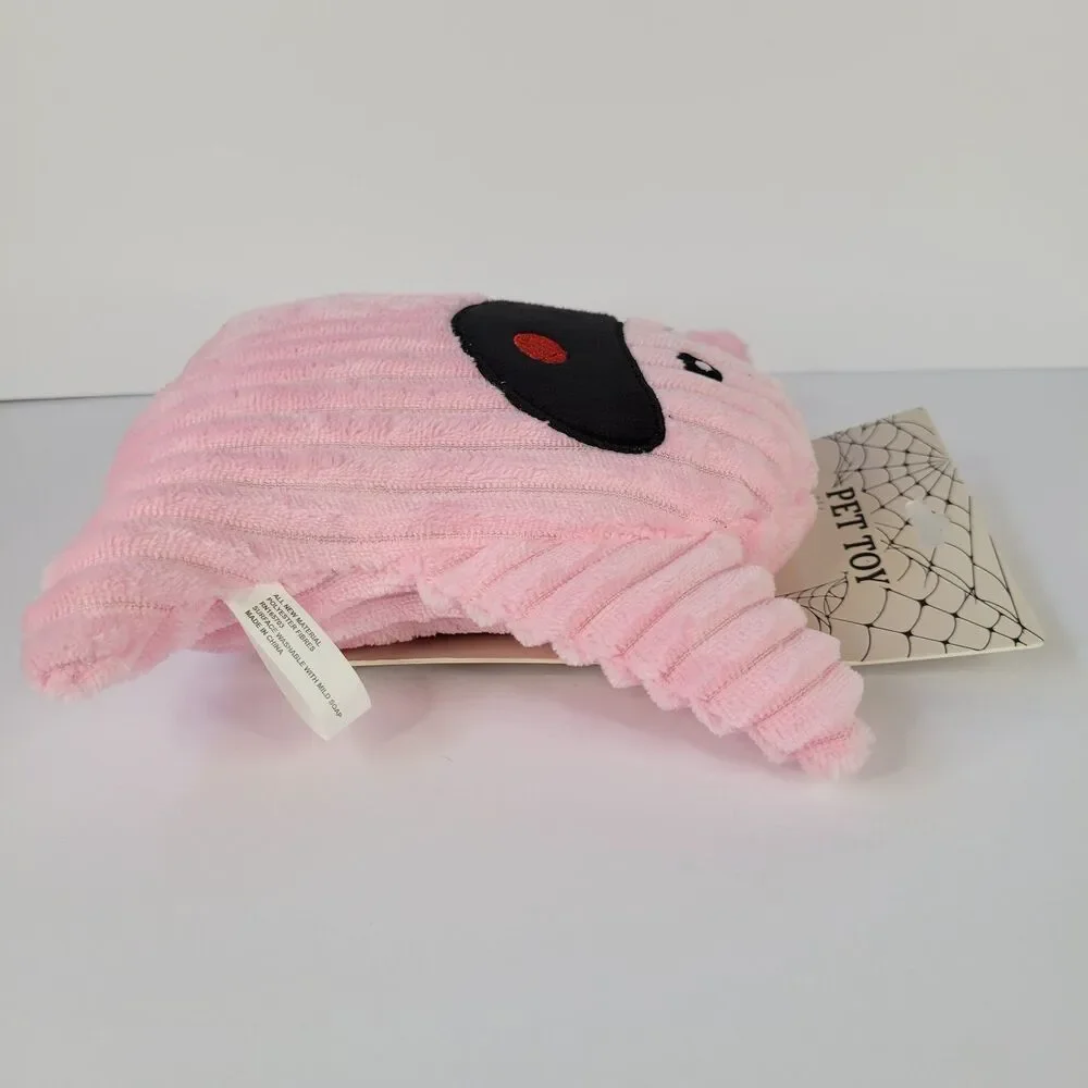 Pink Smiling Ghost Boo Plush Dog Pet Toy Summerween Spooky Halloween Squeaks 7